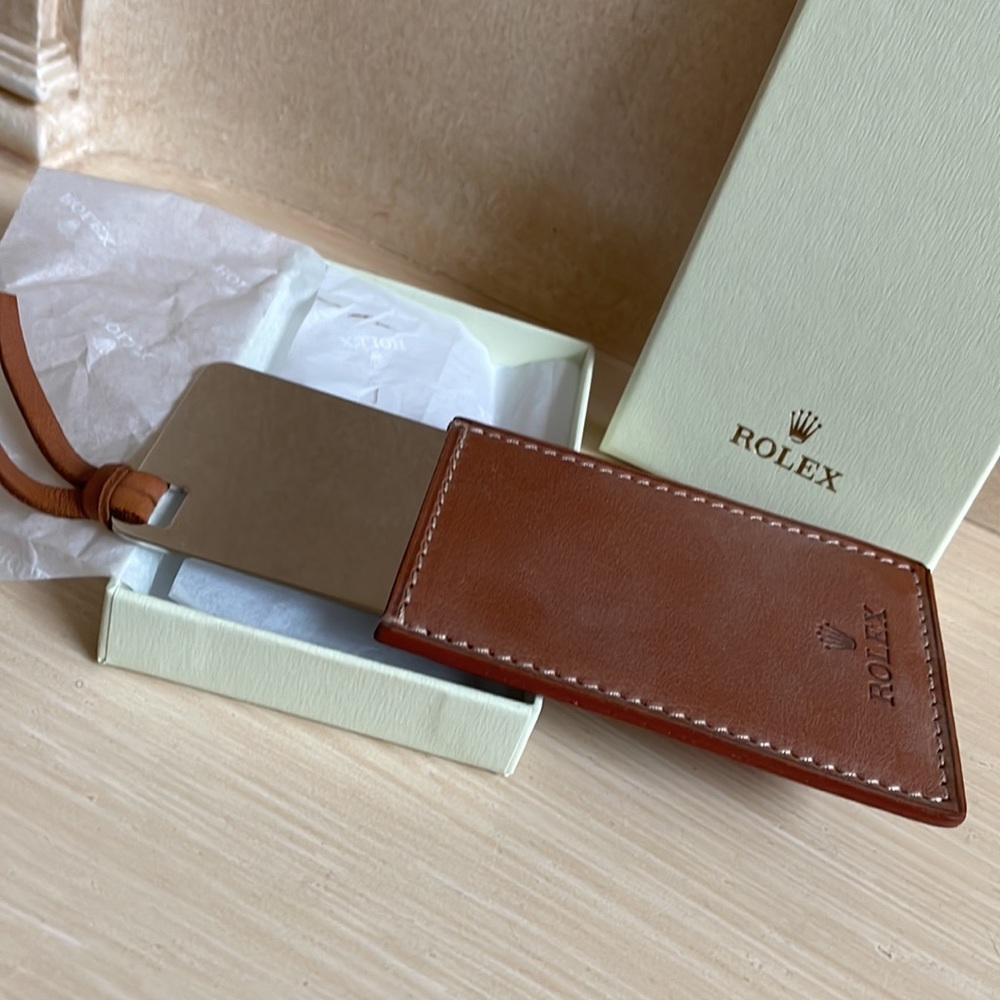 ROLEX polished Stainless Steel pocket wallet MIRROR  brown leather case HTF RARE - Picture 3 of 7